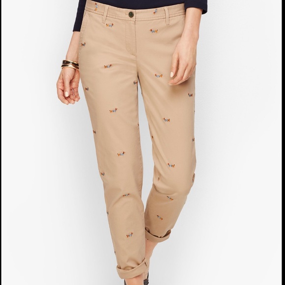 Talbots Pants - Talbots Dachshund embroidered girlfriend chinos